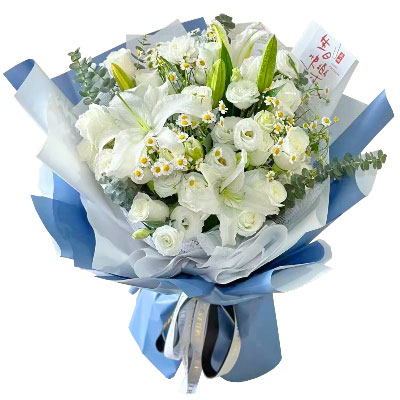 丽水11朵白玫瑰桔梗百合，爱永恒不息