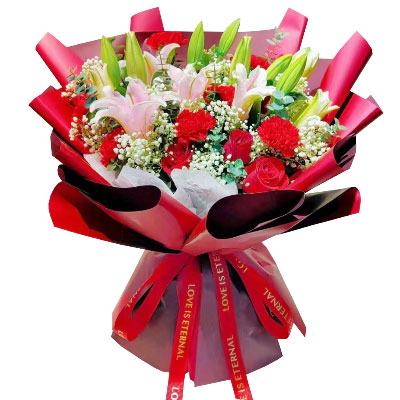 丽水红玫瑰康乃馨百合花，欢乐和美好