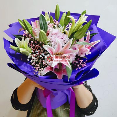 丽水6支粉色多头百合，真诚的问候