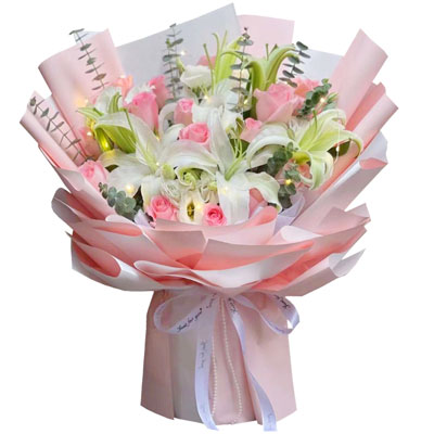 丽水16朵粉玫瑰百合，感情稳定坚固